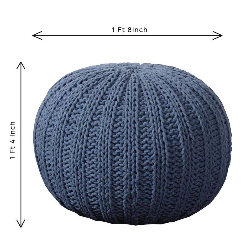 LR Home Sutton Hand-knitted Cable Cotton Pouf Ottoman