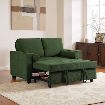 Corduroy Convertible Loveseat Sofa Bed Recliner with Cup Holder, USB Ports & Storage