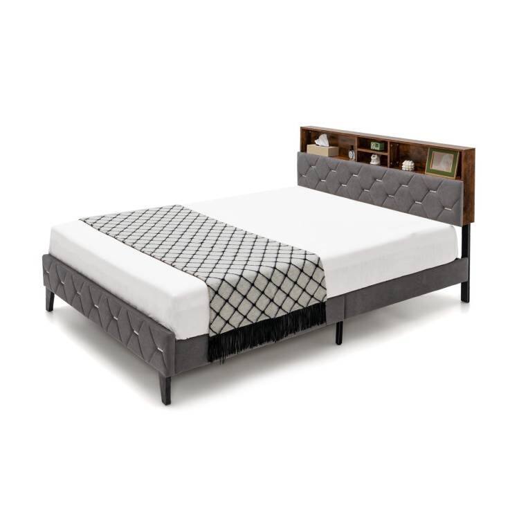 Velvet Upholstered Open/Close Storage Headboard Platform Bed - Full