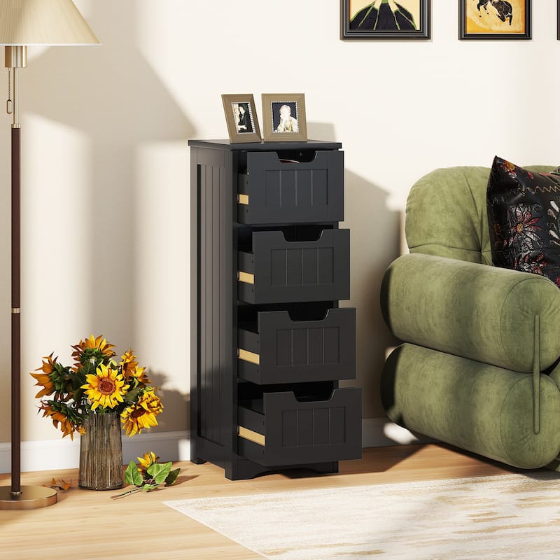 Freestanding Storage Cabinet with 4 Drawers Bathroom Floor Organizer Black - 12"x12"x32" (L x W x H) - White