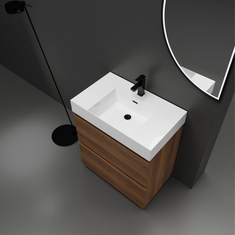 29-Inch Freestanding Bathroom Vanity with Resin Sink, 2 Drawers, Waterproof Engineered Wood Base - 29.53in L Engineered Wood