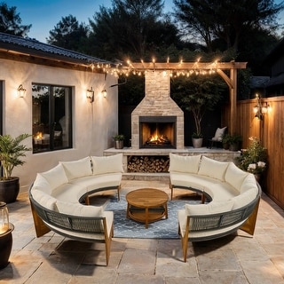 Brunswick Teak 5 - Person Patio Conversation Sets With Cushions Frame Color/Finish: Brown, Cushion Color: Off White