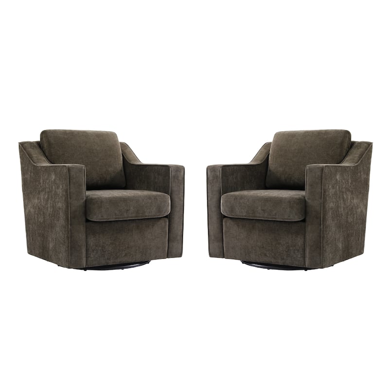 Chenille/Leather Swivel Barrel Chair(Set of 2) Modern Club Chair by UIXE