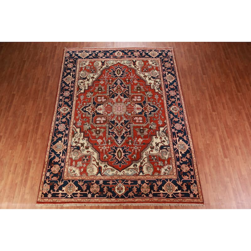 Geometric Heriz Serapi Oriental Rug Living Room Handmade Wool Carpet - 8'10" x 11'11"