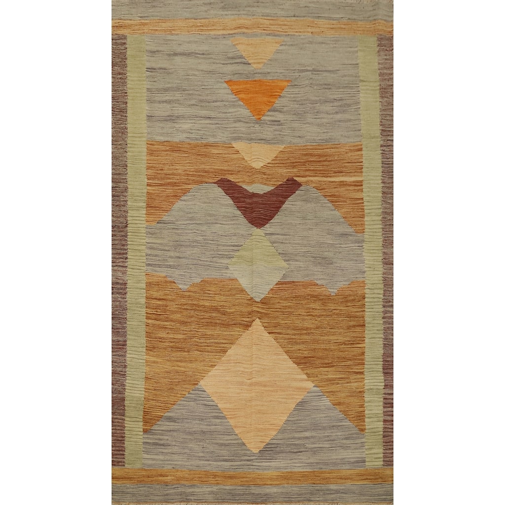 Hand Woven Oriental 100% Wool Carpet Southwestern Modern Greys & Charcoal Kilim Area Rug - 8' 1'' X 4' 11''