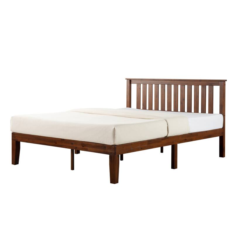 Solid Wood Platform Bed with Paneled Headboard Multiple Colors