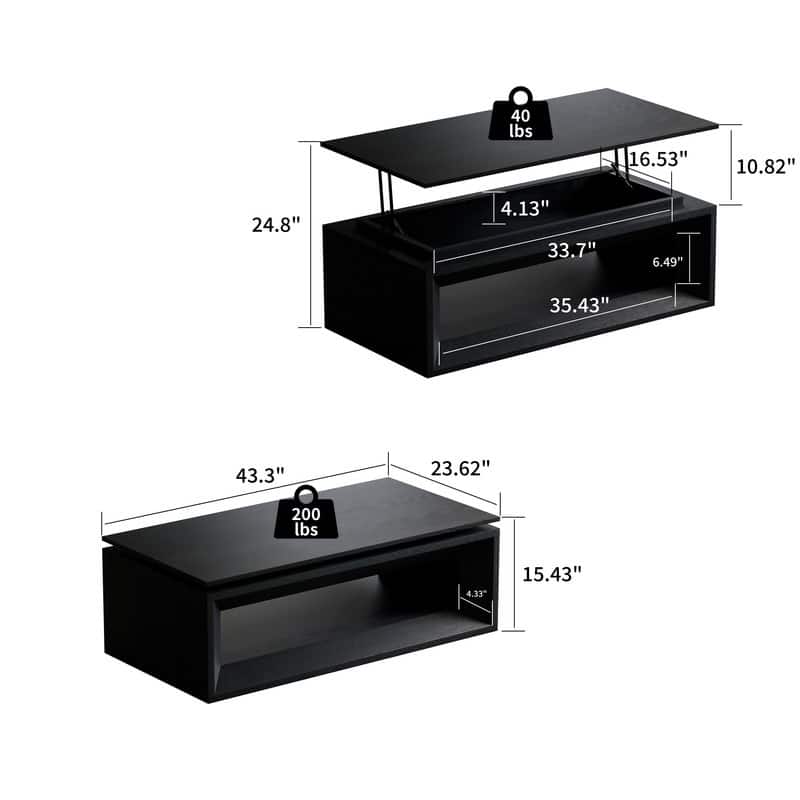43.3" Lift-Top Coffee Table, Solid Wood Veneer Modern Accent Table with Storage and Adjustable Height