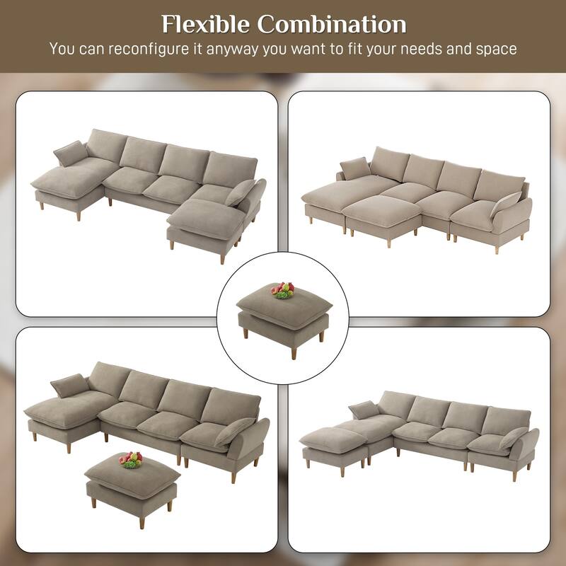 Modern U-Shaped Sectional Sofa Couch with Ottoman Chaise for Living Room