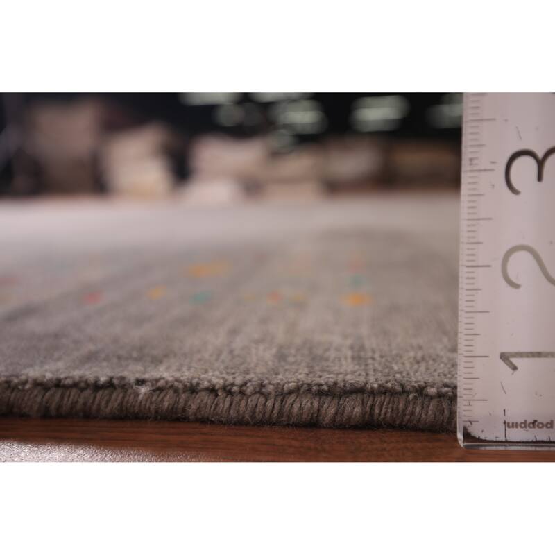 Earth Tone Striped Gabbeh Indian Area Rug Handmade Brown Silk Carpet - 8'1" X 9'9"