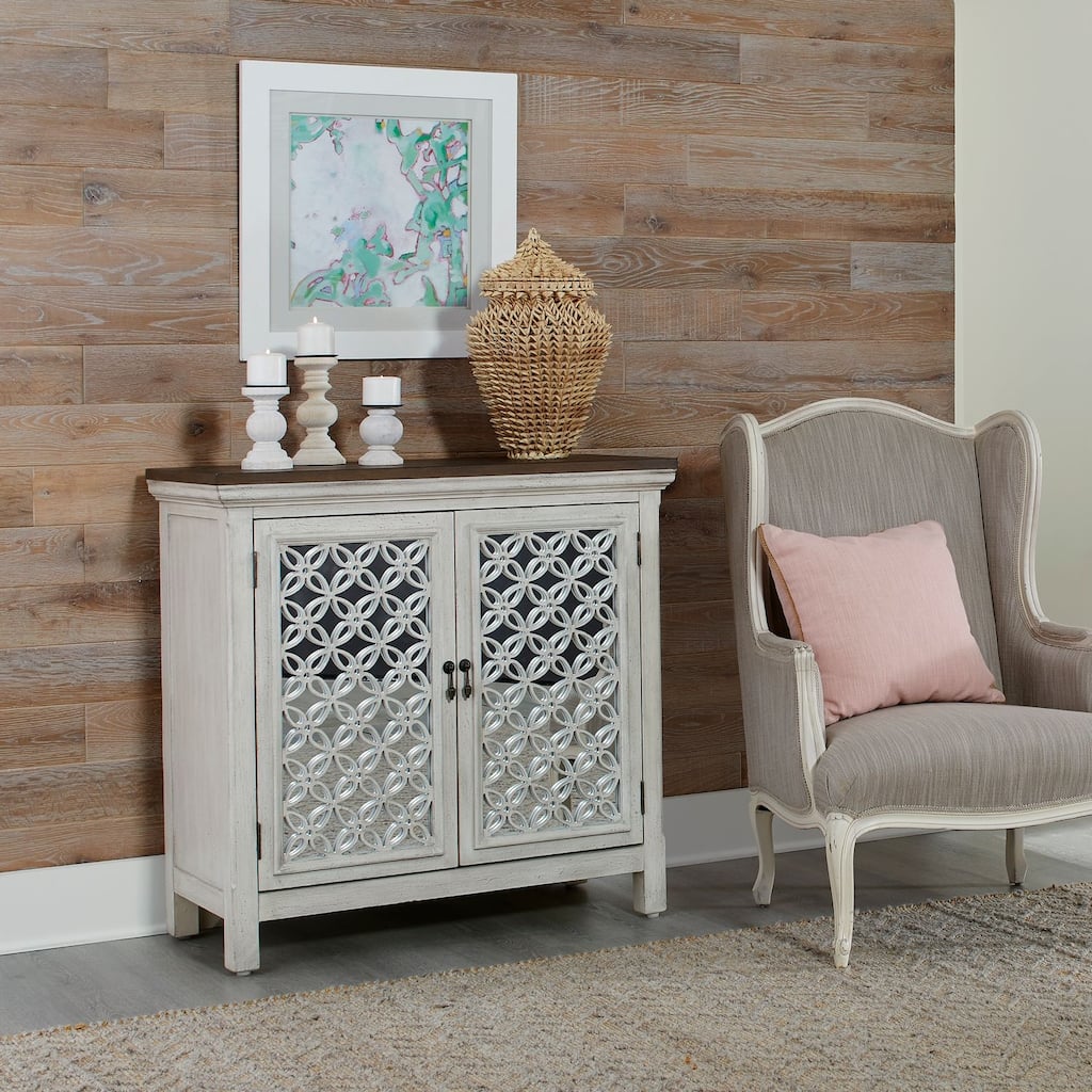 Westridge Wirebrushed Gray White Worn Wood 2 Door Accent Cabinet