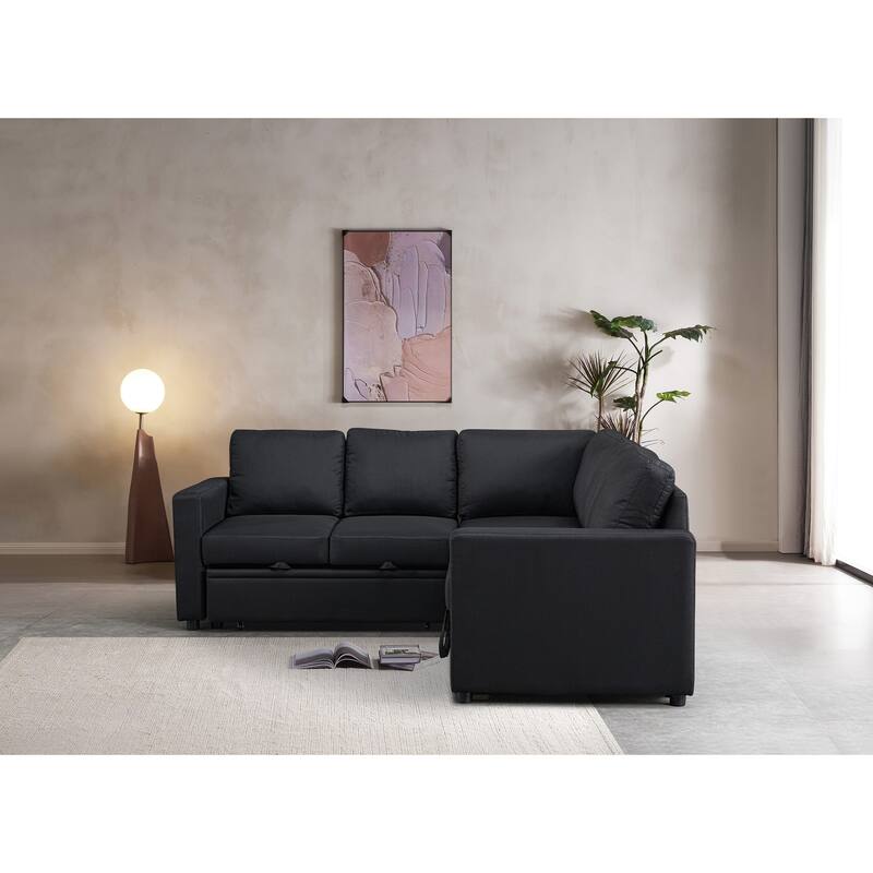 Sectional Sofa Bed, Black, Polyester, 82x82x35 inches - Space-saving, Durable & Easy Install