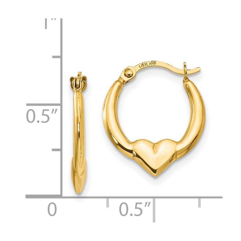 Curata 14k Yellow Gold 16mm Polished Love Heart Hoop Earrings