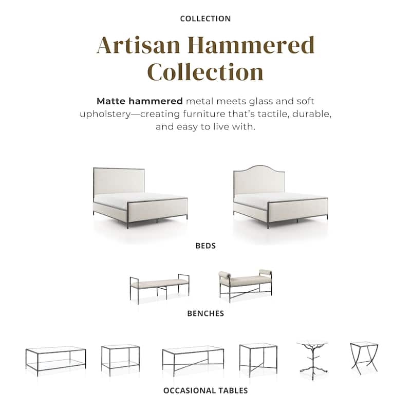 247 Shop At Home Lalia Modern Beige Upholstered Hammered Metal Camelback Bed