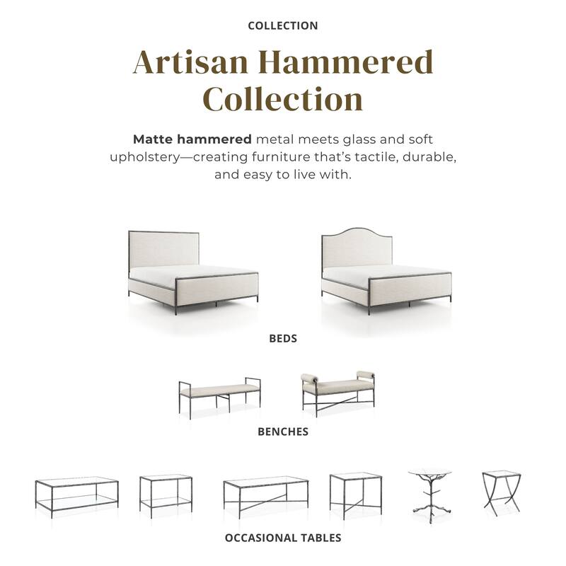 247 Shop At Home Lalia Modern Beige Upholstered Hammered Metal Panel Bed