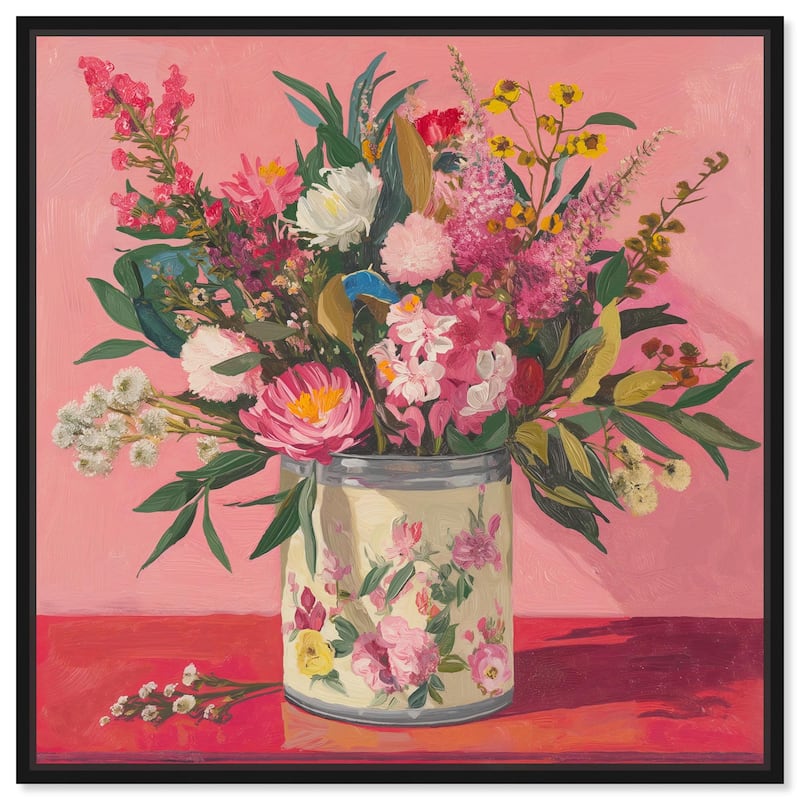 Pink Floral Tin Canvas by Art Remedy - Black - 40" x 40"
