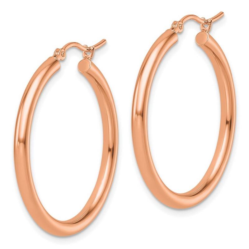 Curata 14k Rose Gold Polished Lightweight Tube Hoop Earrings - 2.5mm