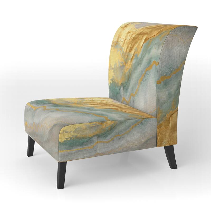 Designart "Coast Blue Sea Waves Watercolour" Upholstered Abstract Accent Chair - Modern Arm Chair For Bedroom