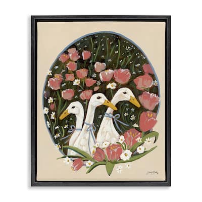 Stupell Ducks with Cottage Blooms Framed Floater Canvas Wall Art Design By Sara Baker