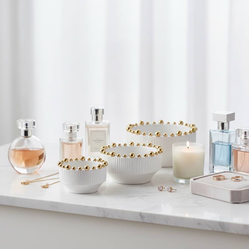 Decorative Ceramic Craft Accent Bowl -Set of 3, 7", 8", 10", White - 10.0" - White - 10.0"