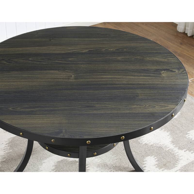 Wood Counter Height Nailhead Round Dining Table