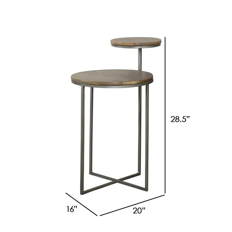 16 in. Brown and Gray Round Wood End Table, Sturdy Build End Side Table for Living Rooms