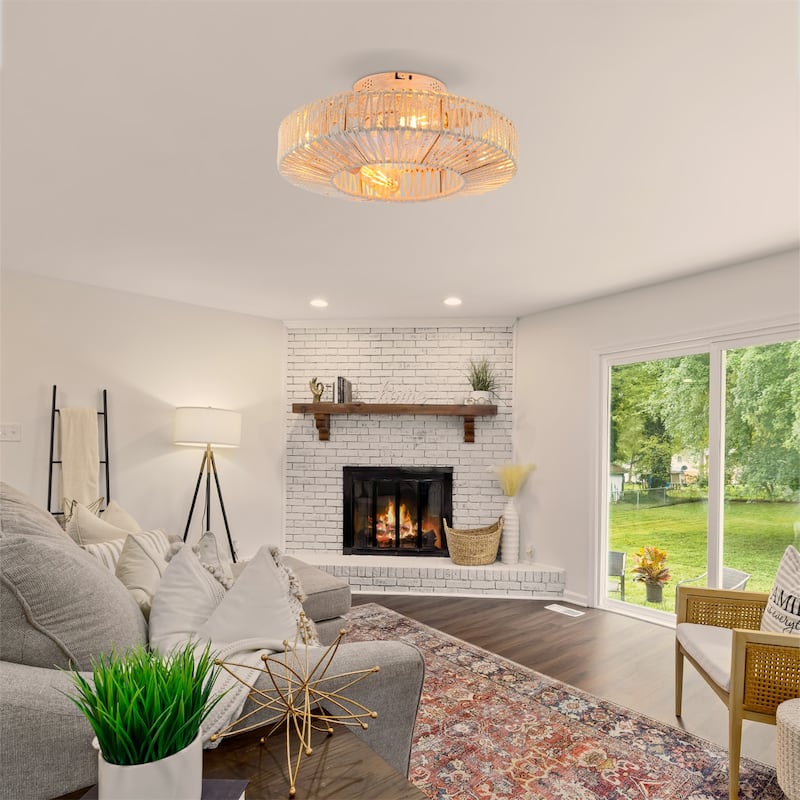20" Rope Caged Ceiling Fans with Remote and Low Profile Chandelier 6 Speed, NOT Included Bulbs