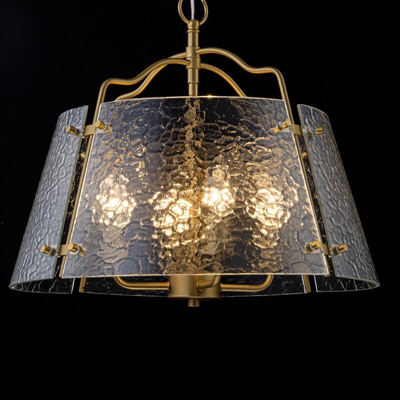 18.9" Modern Gold Textured Glass Drum Chandelier with 4 Lights for Dining Room & Living Space - 18.9 in. Dia x 16.93 in. H