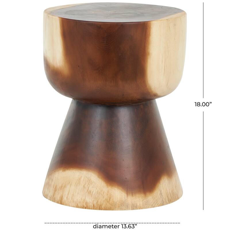 Brown Wood Handmade Hourglass Side End Accent Table with Natural Wood Grain
