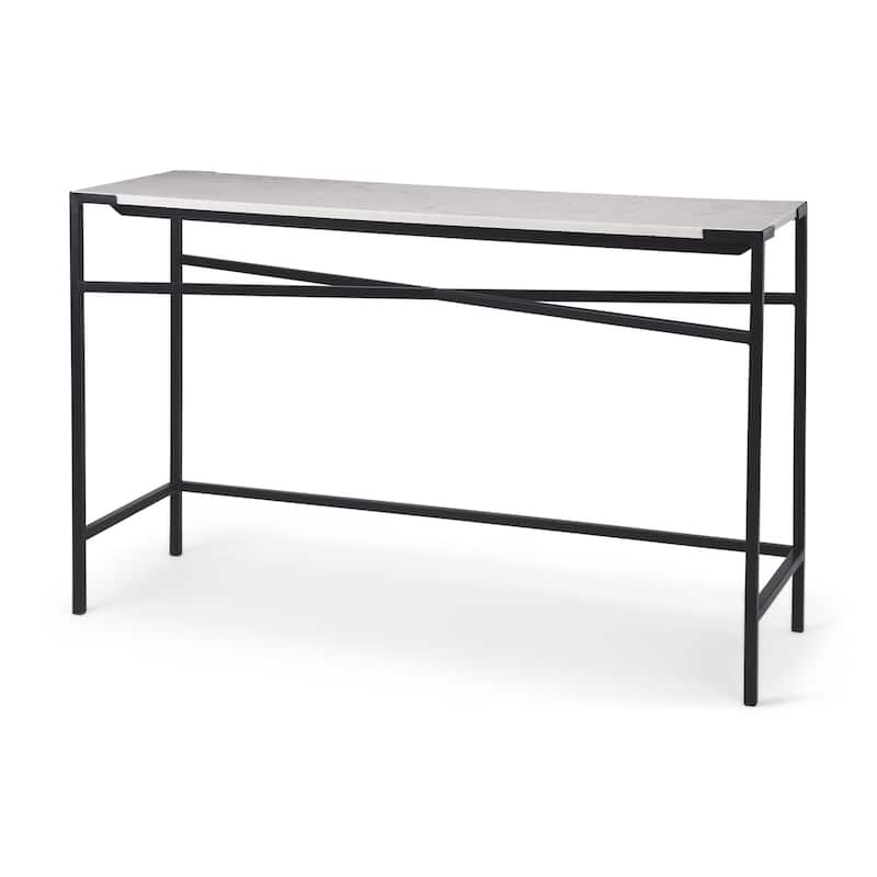 HomeRoots 50" White and Black Genuine Marble and Metal Console Table - 50' X '30' X '16