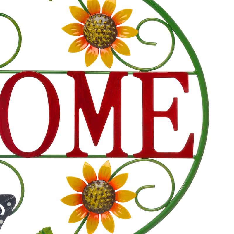 Glitzhome 24"L Spring Metal Sunflower Butterfly Welcome Wall Decor