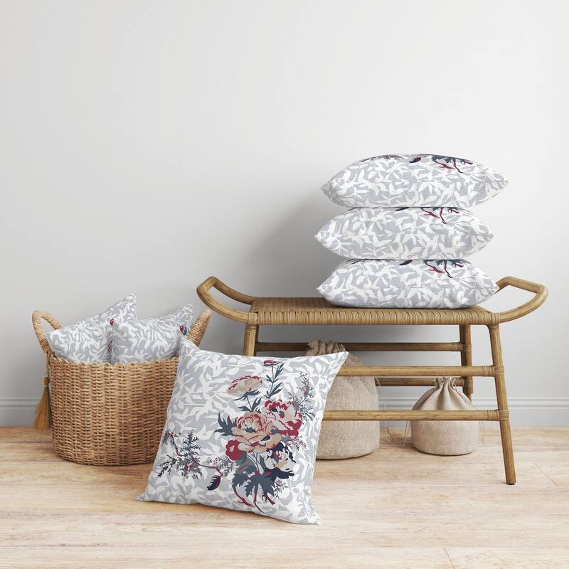 Opulent Orchid Roses Faux Suede Reversible Throw Pillow Gray and Red