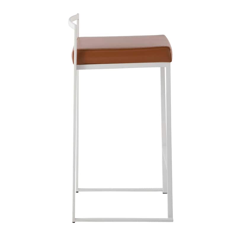 Lumisource Counter Stool in White with Grey Faux Leather - Set of 2 - 16"Lx17.5"Wx31"H