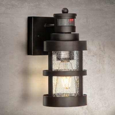 CraftHome 1 Light Black Motion Sensor Coastal Glass Outdoor Wall Sconces Light