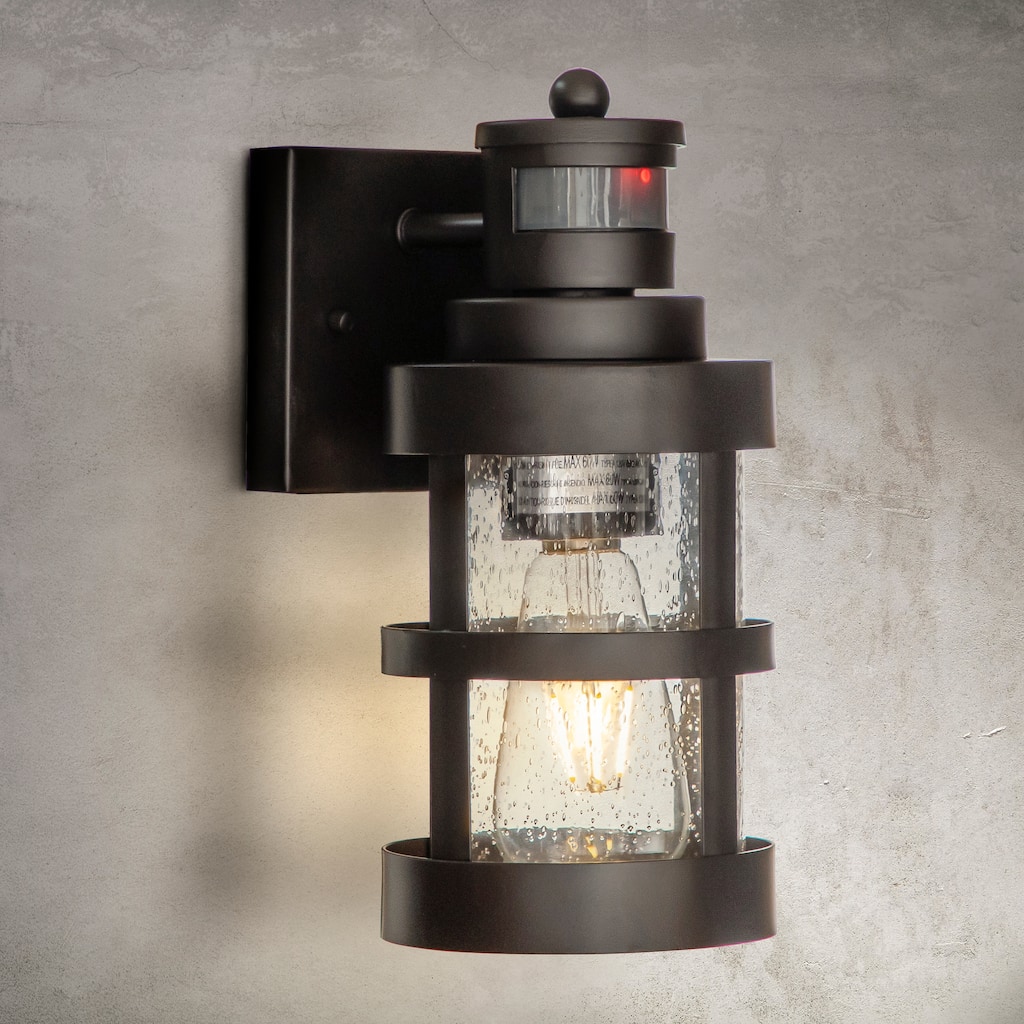 CraftHome 1 Light Black Motion Sensor Coastal Glass Outdoor Wall Sconces Light