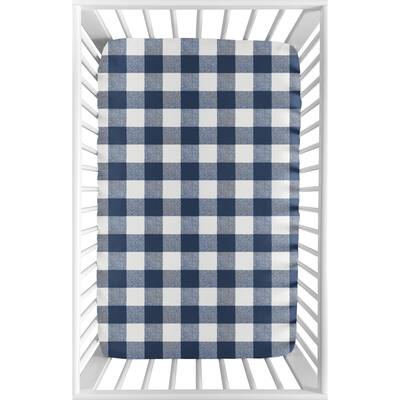 Navy Buffalo Plaid Check Baby Boy Fitted Mini Portable Crib Sheet - Blue White Woodland Rustic Country Farmhouse Lumberjack