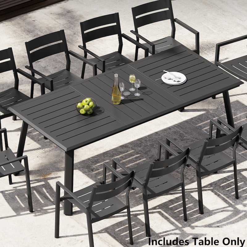 Pellebant Outdoor Aluminum Dining Table with Umbrella Hole for 6-8 Person - Matte Black-82.7inches