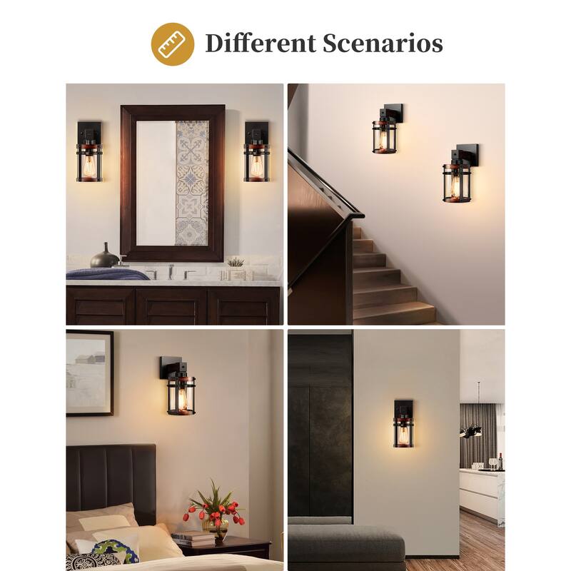 YANSUN Vintage Indoor Wall Sconce,Farmhouse Wall Lighting Fixture with Large Glass Shade for Hallways - 12.8 in.