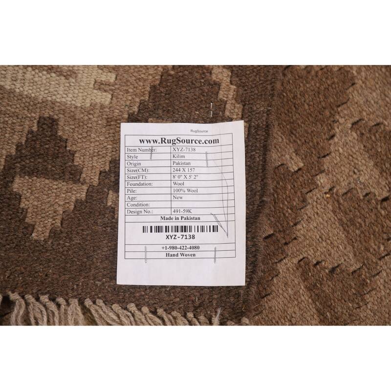 Tribal Kilim Oriental Area Rug Hand-woven Wool Carpet - 5'2" x 8'0"
