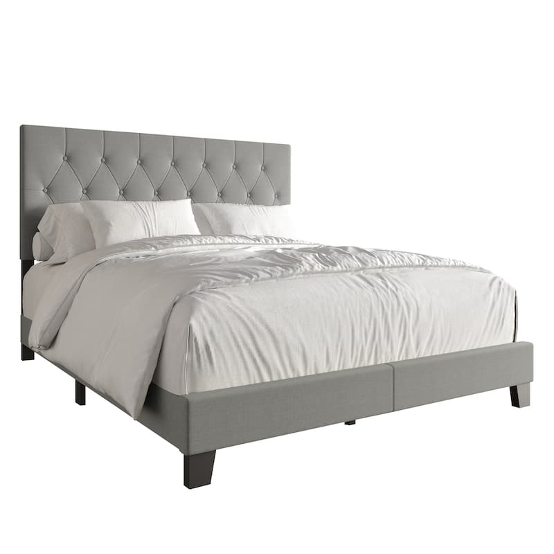 CraftPorch Simple Button Tufted Linen Upholstered Bed