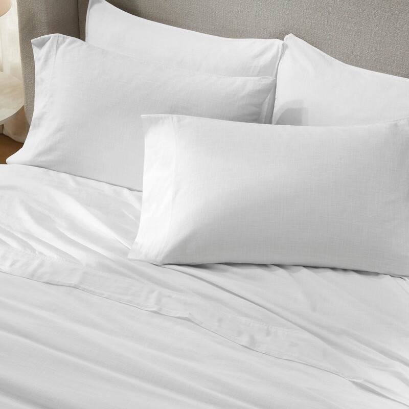 Superior Chloe 100% Cotton Percale Linen Texture Pillowcases, Set of 2 - White - Standard