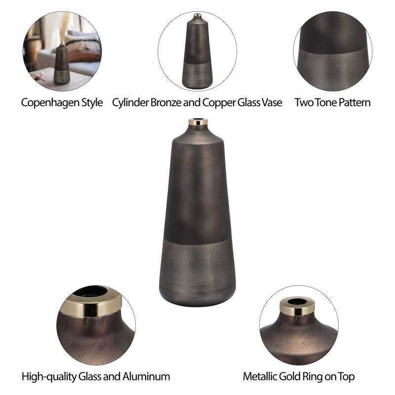 Sagebrook Home Modern Neutral Glass & Aluminum Vase