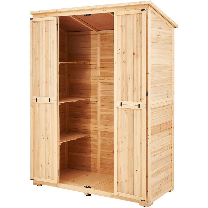 Outdoor Wooden Storage Shed Waterproof Cedar Garden Tool Cabinet - 58 x 26.8 x 77.95 inch