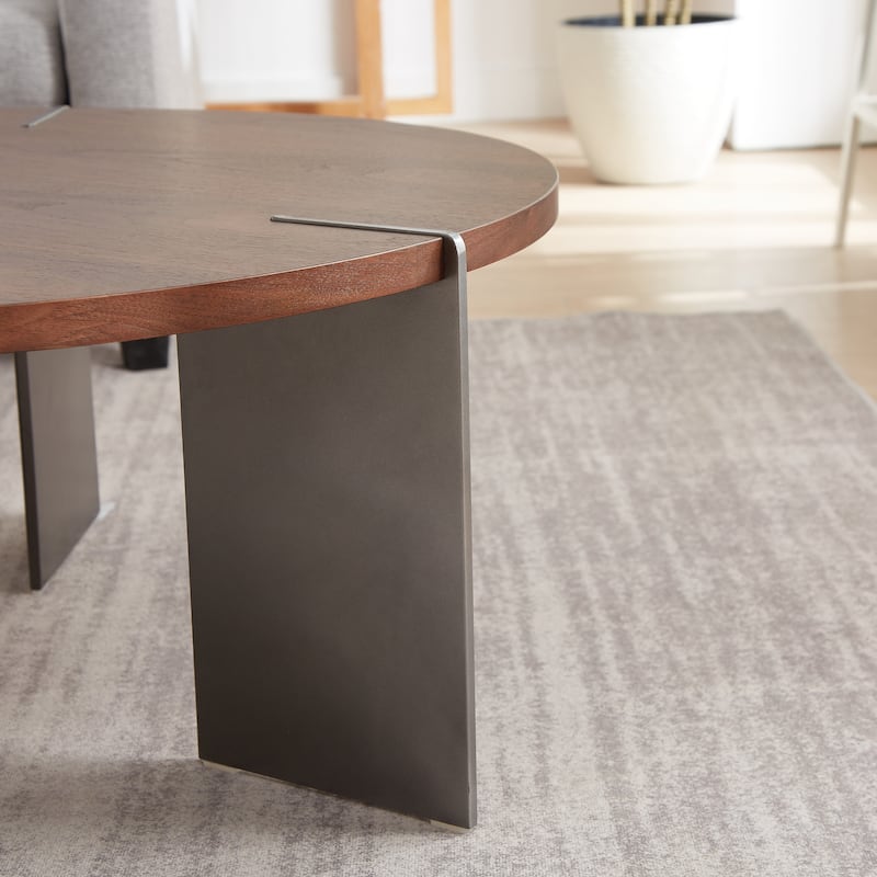 Round Coffee Table Modern Center Table with Oak Decorative Countertops and Frame, for Living Room and Office