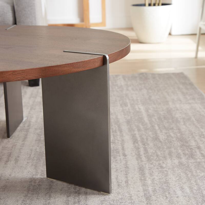 Round Coffee Table Wood Surface And Metel Feet