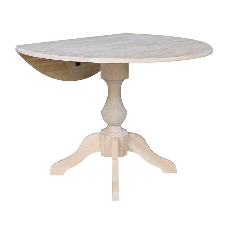 42" Round Top Dual Drop Leaf Pedestal Table - Unfinished - N/A