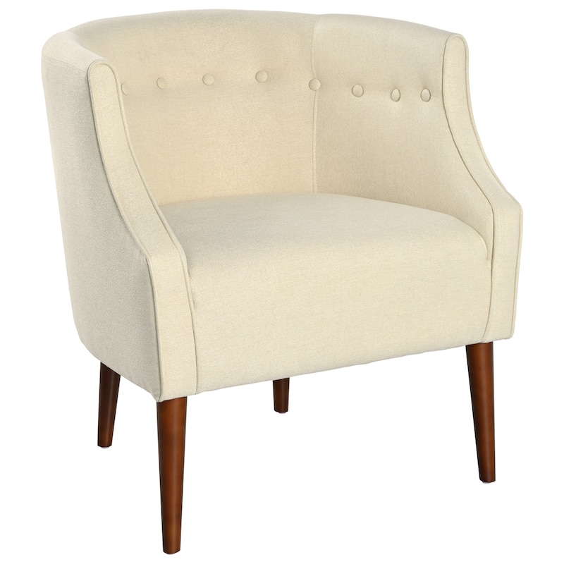 Modern Club Chair with Button-Tufted Back & Tonal Piping - Contemporary Upholstered Tub Chair with Sturdy Birch Wood Legs