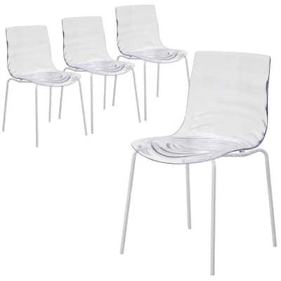 Ergonomic Dinning Chair Ripple Design in White Base Seat Set of 4