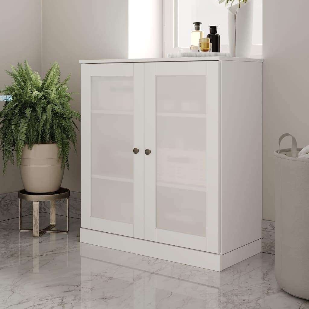 Palace Imports 100% Solid Wood 32" Bathroom Cabinet with Frosted Glass Doors and Adjustable Shelves