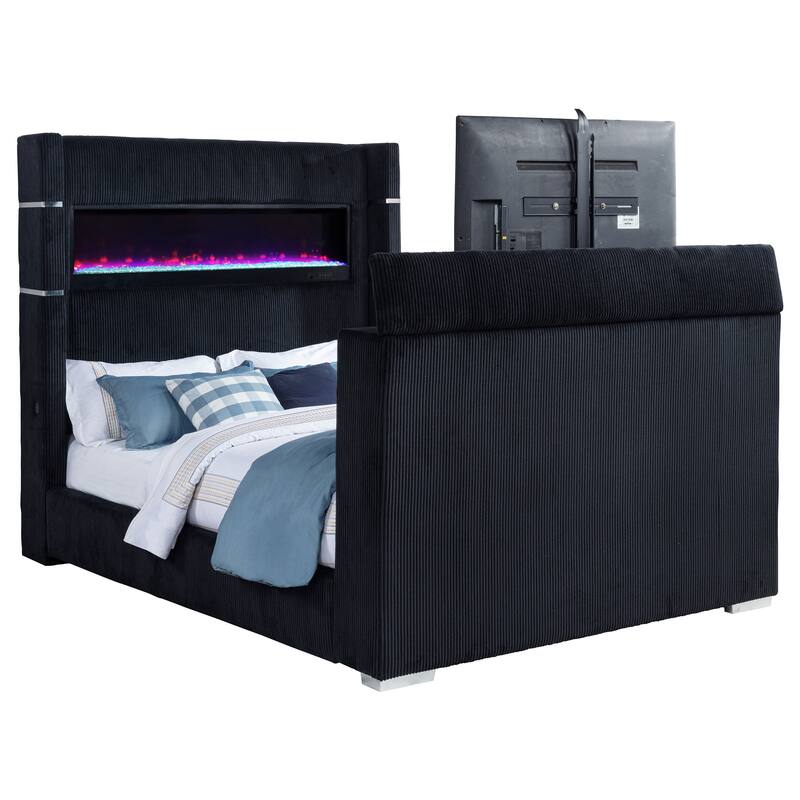 Tisdall Flame Visualizer Wingback TV Bed Black