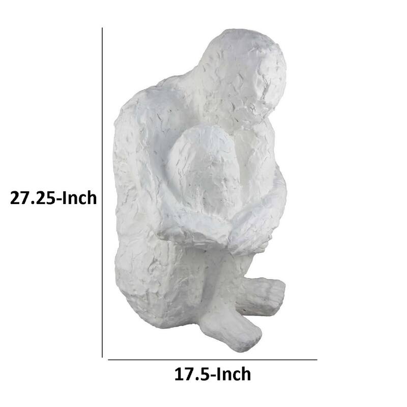 Roy Abstract Contemplative Man Figurine, White Resin Art, 27 Inch